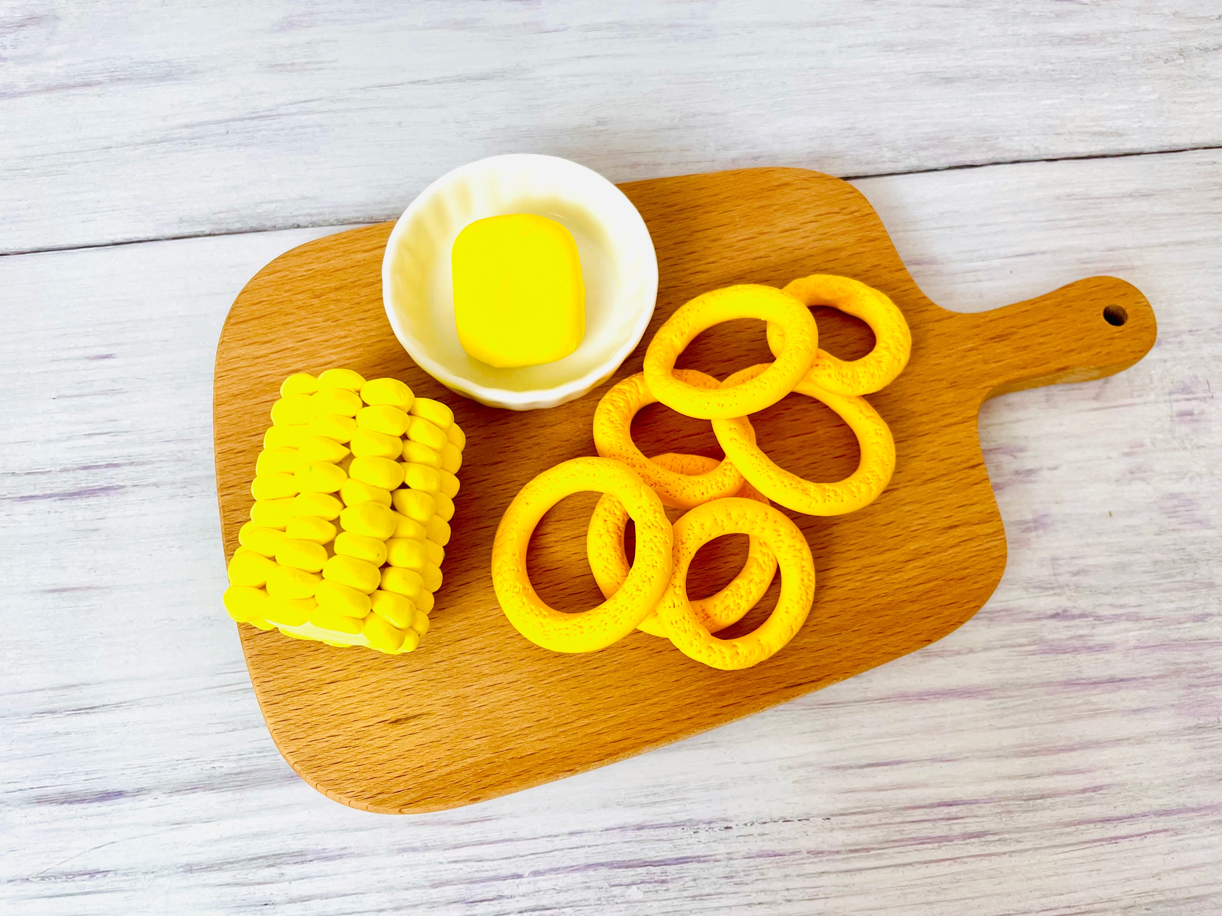 DINO CLAY - Dino’s Burger Meal Sides - Corn and Onion Rings.