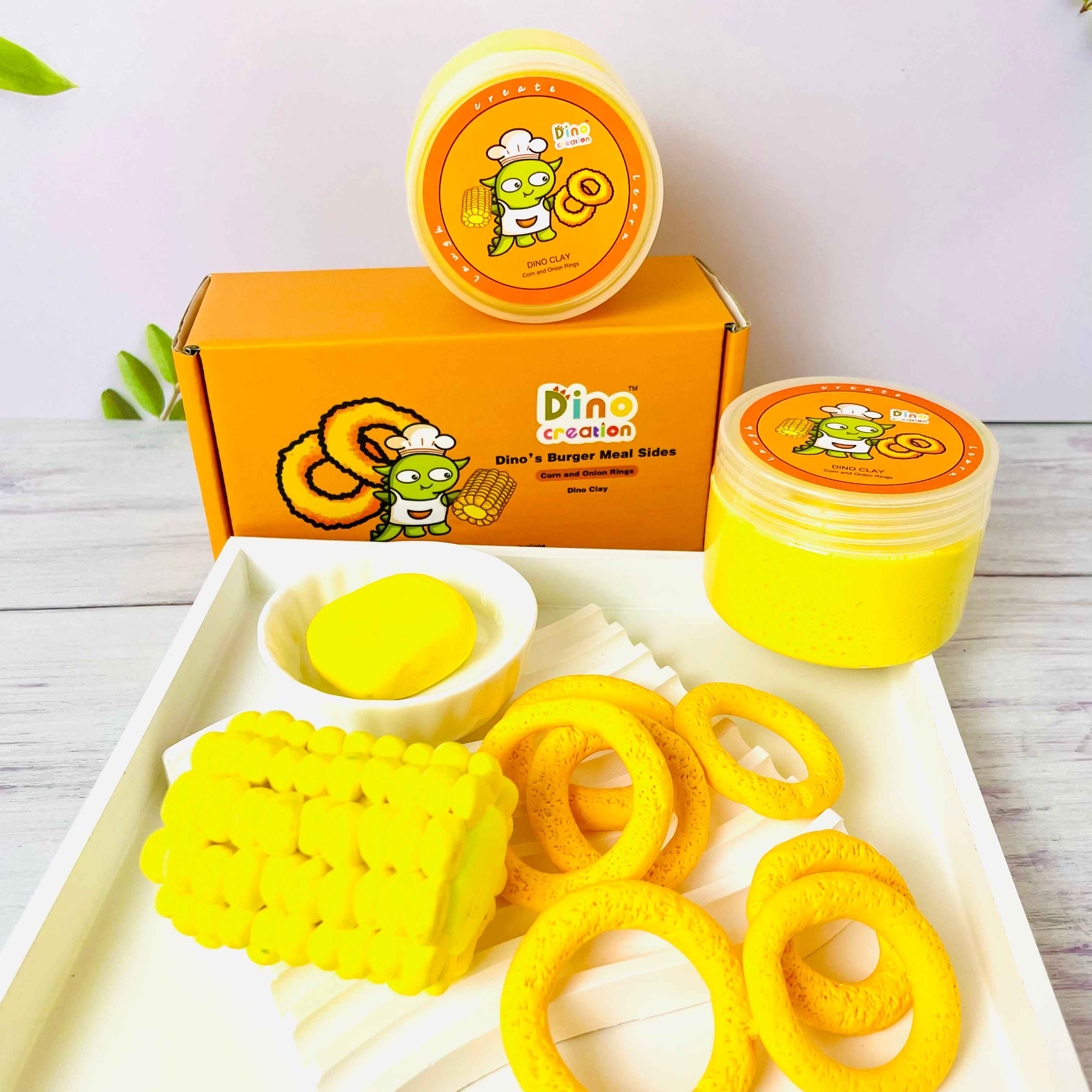 DINO CLAY - Dino’s Burger Meal Sides - Corn and Onion Rings.