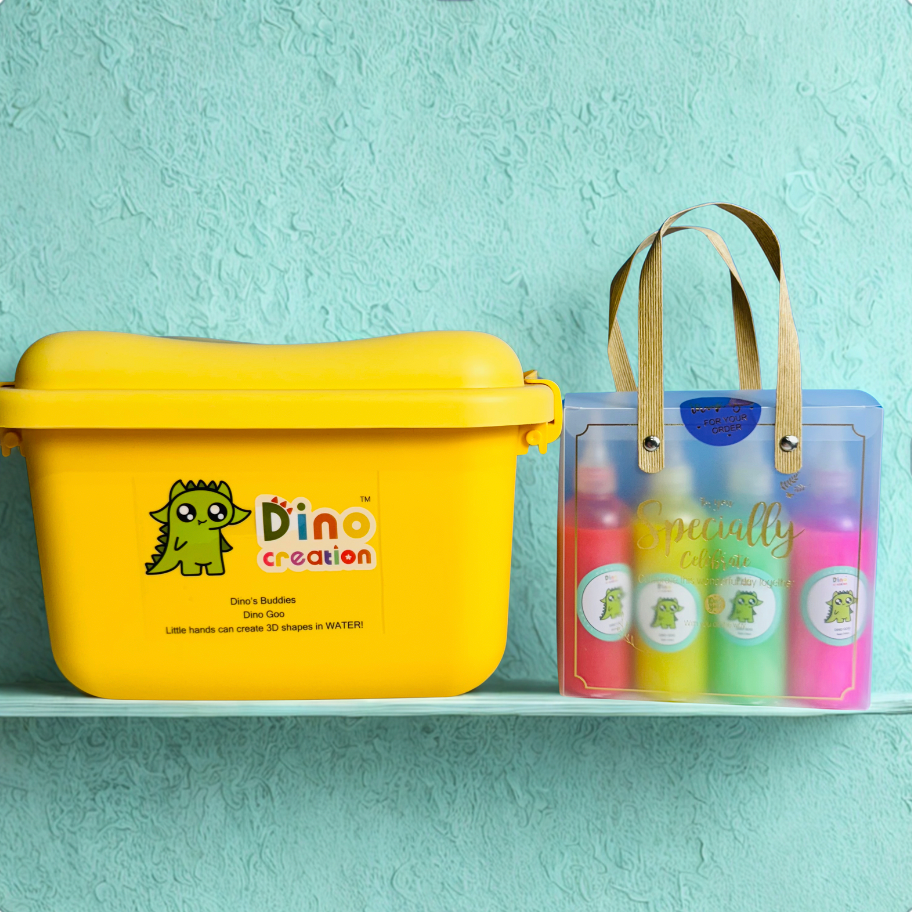 DINO GOO - Dino’s Buddies (Dinosaurs) + Pack of 12 Refill Goo Bundle